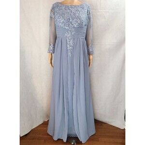 New Mother of the Bride (14W) Dusty Blue Illusion Sequin Lace & Chiffon Dress